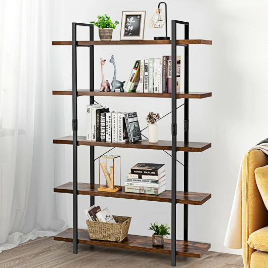 Industrial 3/5-Tier Bookcase with Metal Frame and Open Shelves - Image 2
