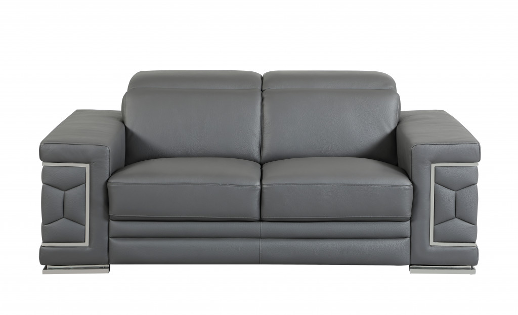 Two Piece Dark Gray Italian Leather Five Person Seating Set