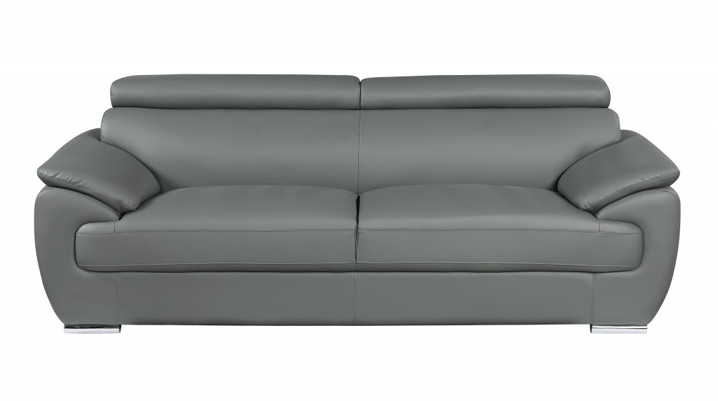 Gray Genuine Leather 5-Person Sofa and Loveseat Set, 2-Piece