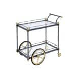 Black and Gold Rolling Bar Cart with Glass and Wine Storage