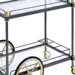 Black and Gold Rolling Bar Cart with Glass and Wine Storage