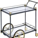 Black and Gold Rolling Bar Cart with Glass and Wine Storage