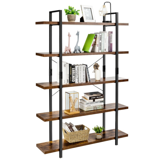 Industrial 3/5-Tier Bookcase with Metal Frame and Open Shelves - Image 4