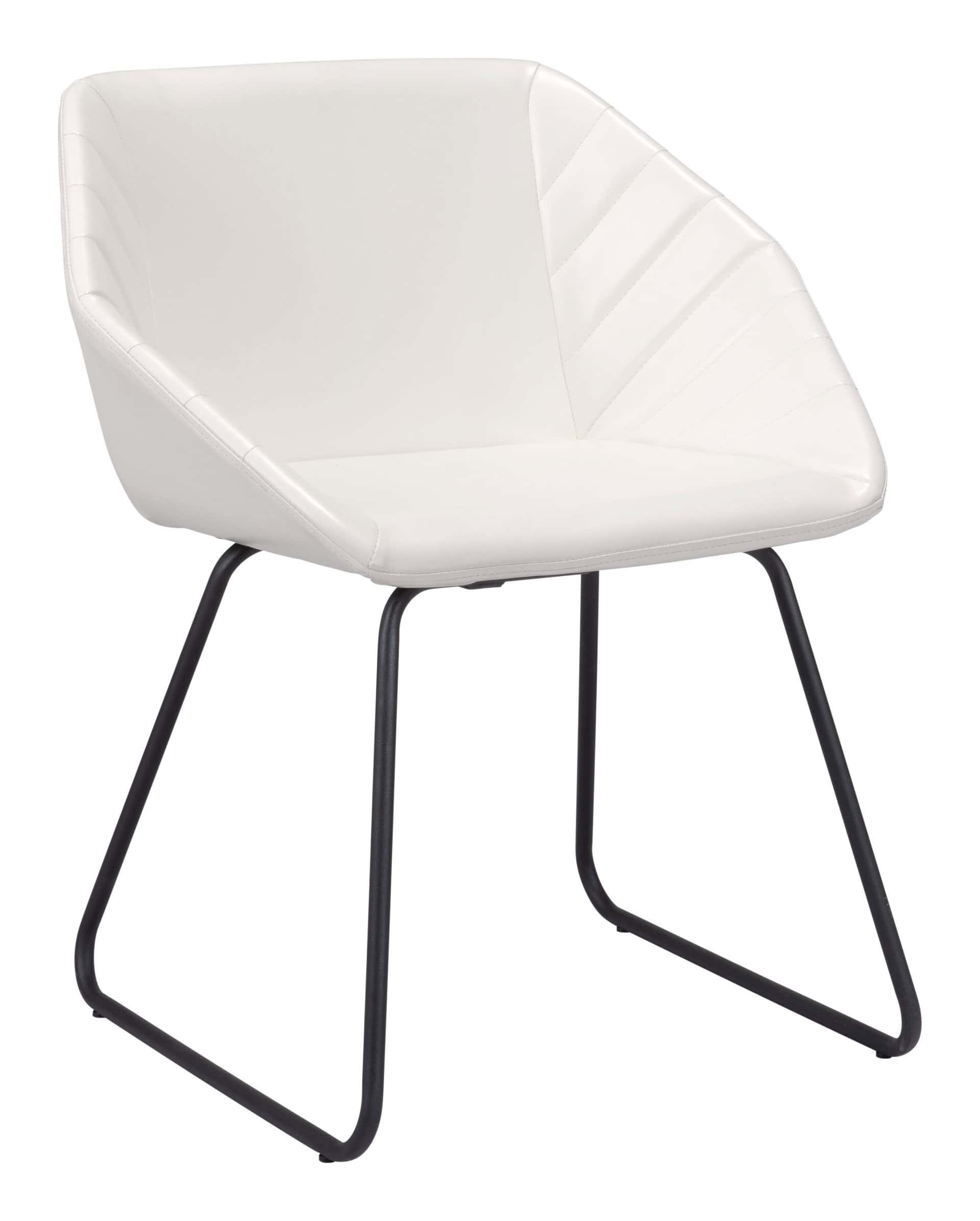 Modern White Tufted Dining Chair with Steel Legs (Set of 2)