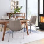 Brown Faux Leather Dining Chair with Stainless Steel Legs (Set of 2)