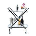Chrome X-Shape Bar Cart with Tempered Glass Shelves