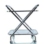 Chrome X-Shape Bar Cart with Tempered Glass Shelves