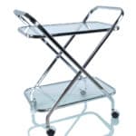 Chrome X-Shape Bar Cart with Tempered Glass Shelves
