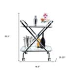 Chrome X-Shape Bar Cart with Tempered Glass Shelves