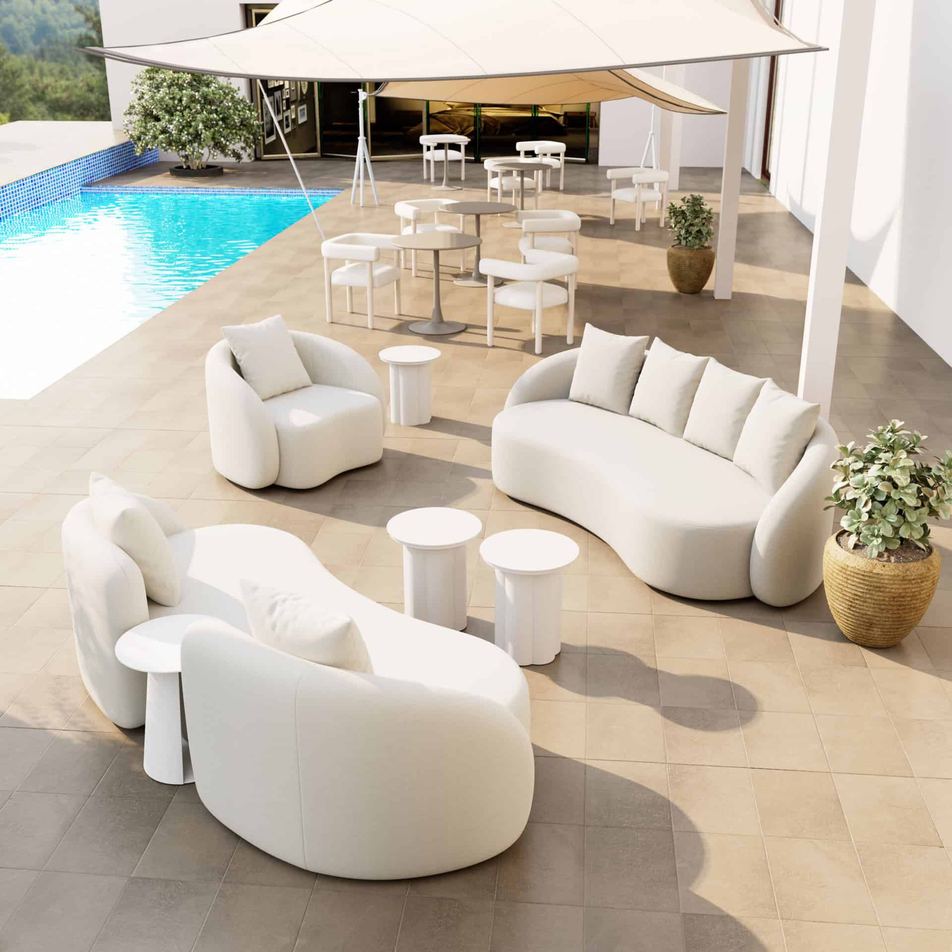 Beige Outdoor Sofa with Aluminum Frame and Weather Resistant Cushions