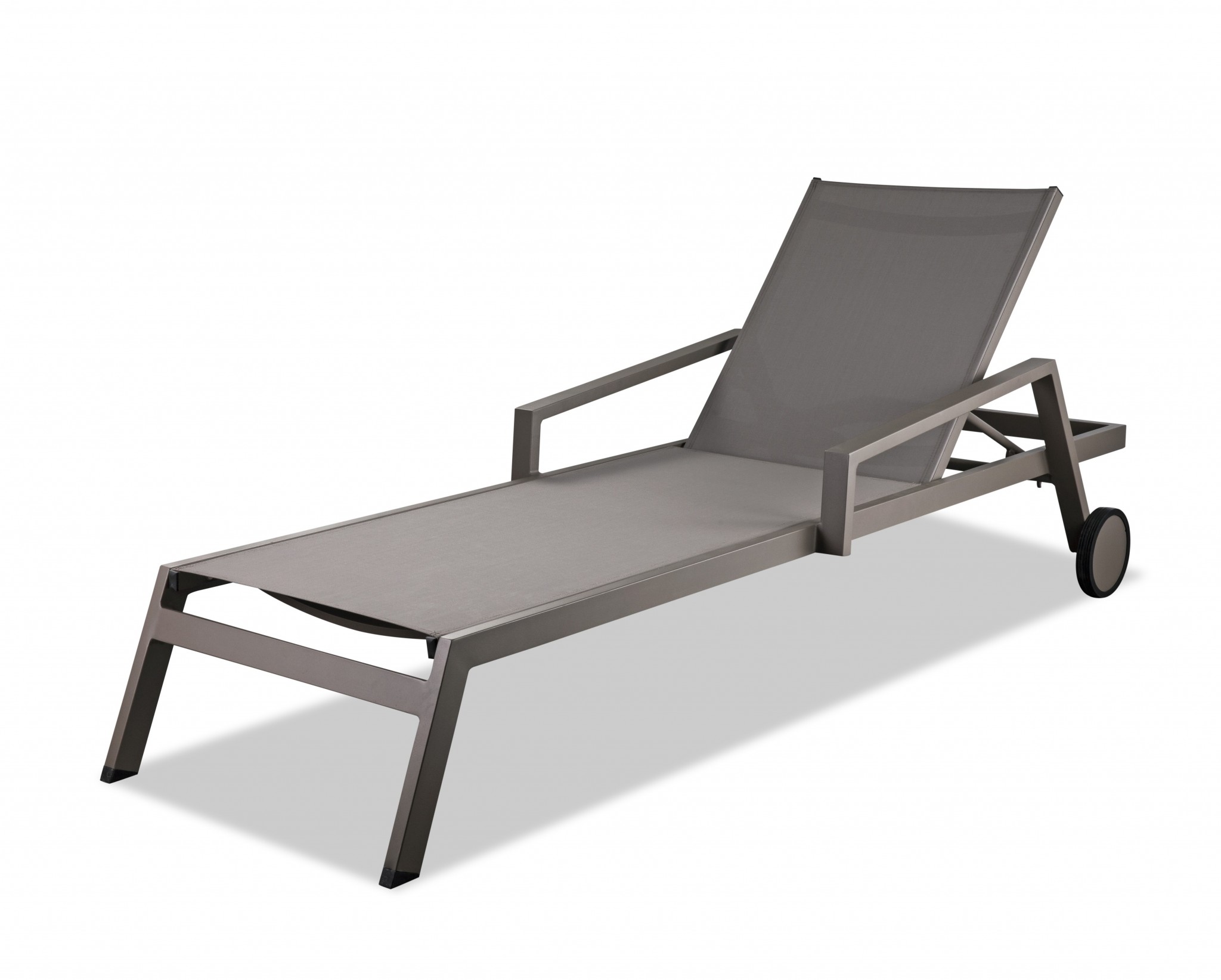 Set of 2 Modern Taupe Aluminum Adjustable Chaise Lounges