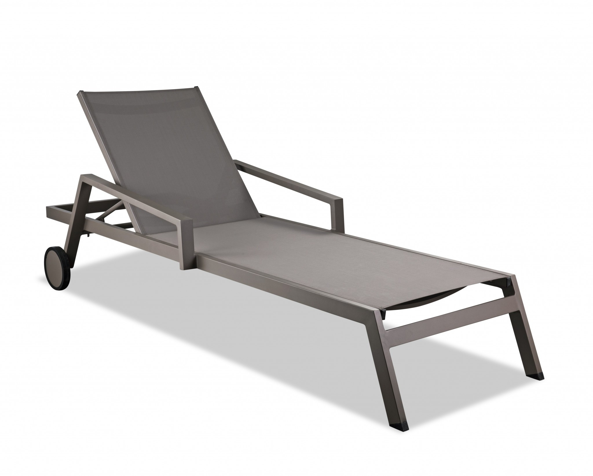 Set of 2 Modern Taupe Aluminum Adjustable Chaise Lounges