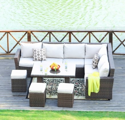 180.96 Brown 8-Piece Outdoor Sectional Set with Cushions