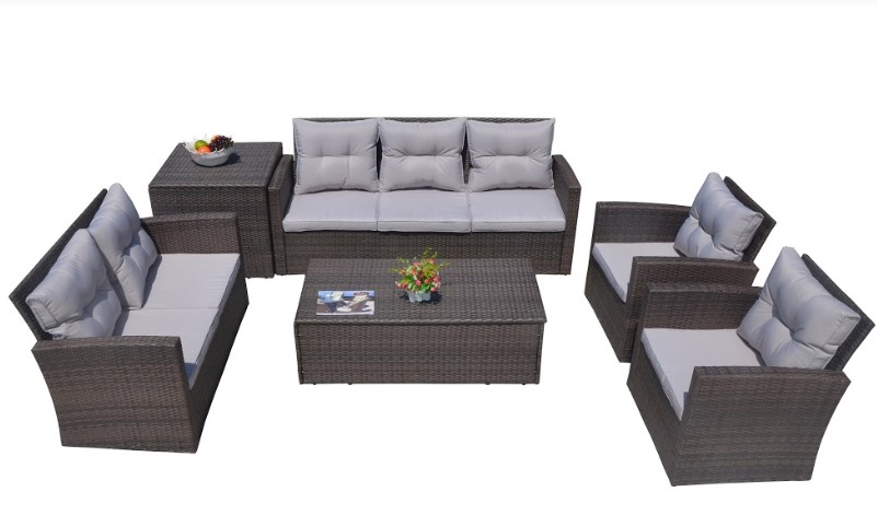 Outdoor Brown Metal Sofa Seating Group With Cushions, Set of 6