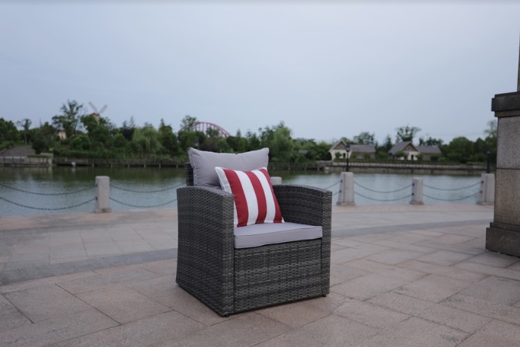 Outdoor Brown Metal Sofa Seating Group With Cushions, Set of 6