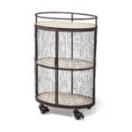 Industrial Matte Black Metal Bar Cart With Wood Shelves
