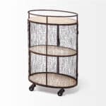 Industrial Matte Black Metal Bar Cart With Wood Shelves