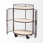 Industrial Matte Black Metal Bar Cart With Wood Shelves