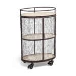 Industrial Matte Black Metal Bar Cart With Wood Shelves