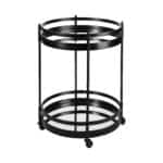 Black Metal Rolling Bar Cart With Mirror Glass Shelves