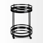 Black Metal Rolling Bar Cart With Mirror Glass Shelves
