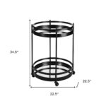 Black Metal Rolling Bar Cart With Mirror Glass Shelves