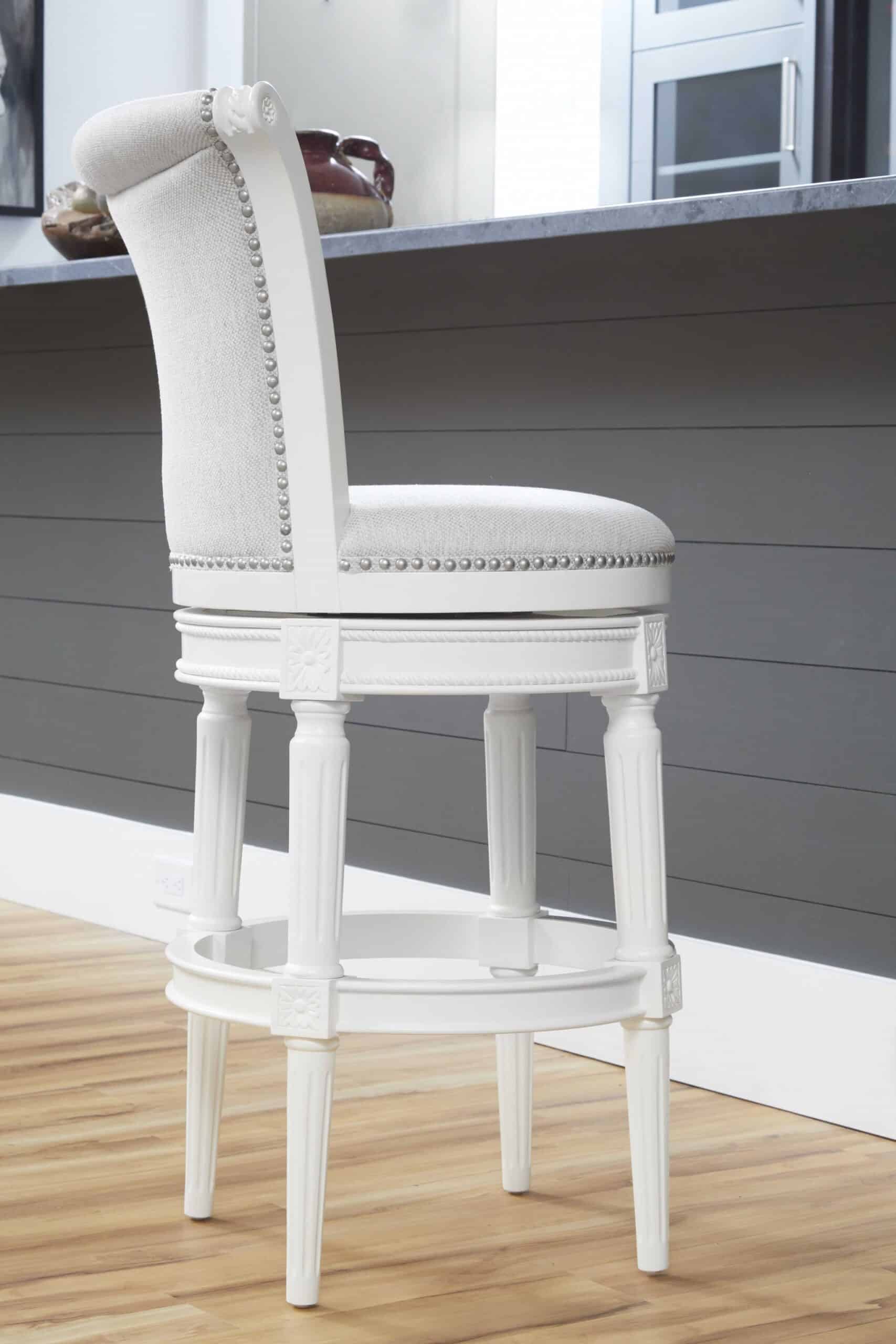 Light Gray and White Solid Wood Swivel Bar Stool 45-Inch