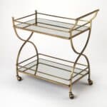 Antique Gold Bar Cart with Mirrored Glass Shelves
