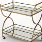 Antique Gold Bar Cart with Mirrored Glass Shelves