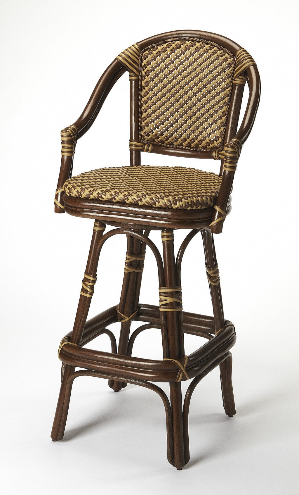 30-Inch Brown Heavy Duty Rattan Bar Stool With Armrests - Image 2