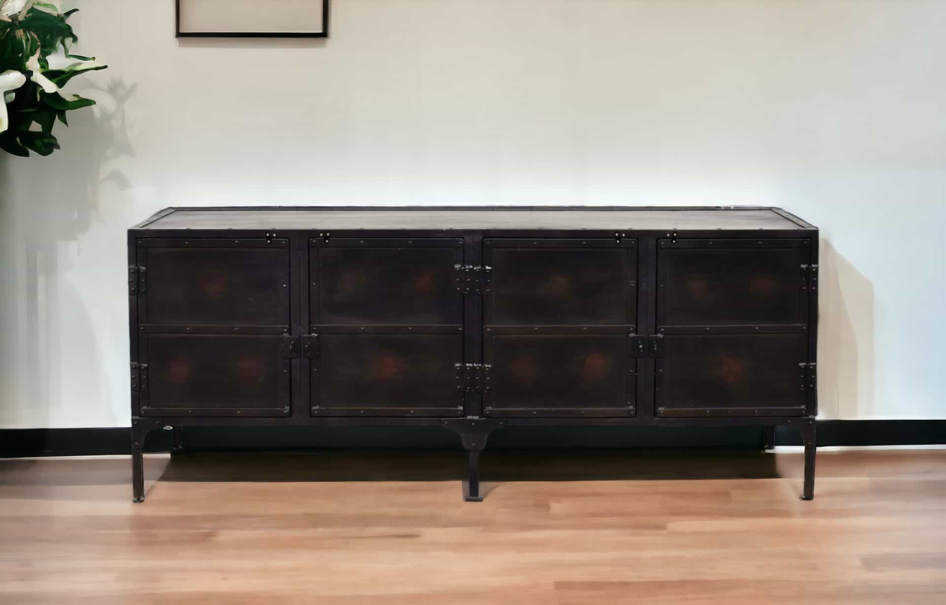 Black Rustic Industrial Iron Sideboard Cabinet with Four Doors