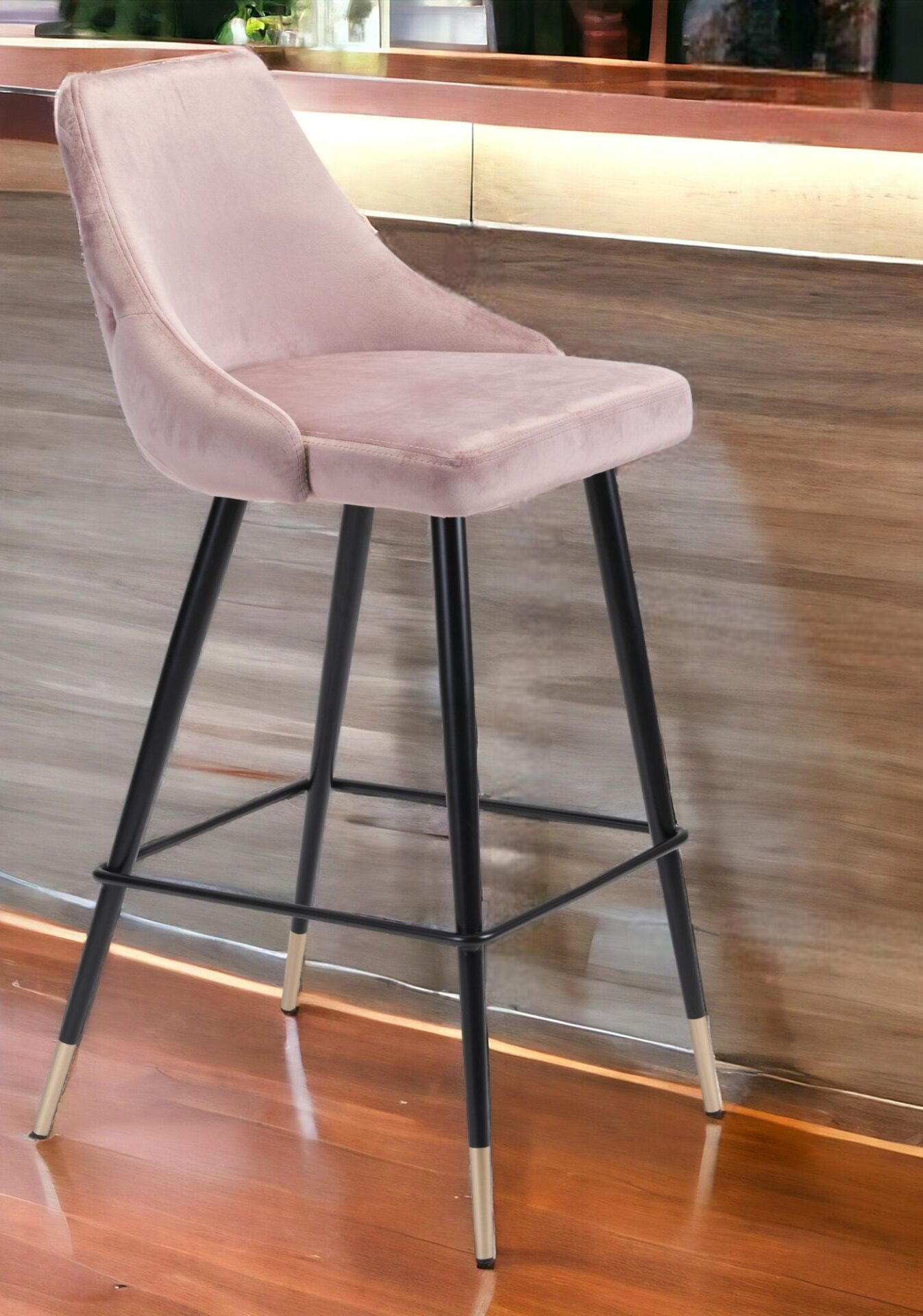 30 Inch Pink and Black Velvet Bar Stool With Footrest