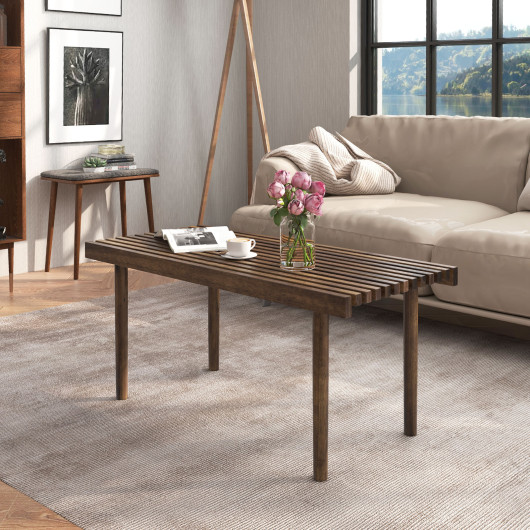Rustic 39 Inch Coffee Table with Slatted Top and Stability - Image 2