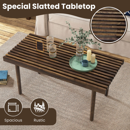 Rustic 39 Inch Coffee Table with Slatted Top and Stability - Image 7