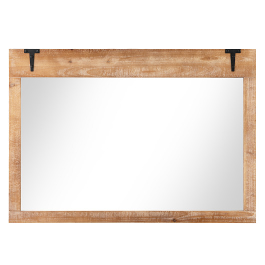 Farmhouse Barn Door Wall Mirror with Natural Wood Frame