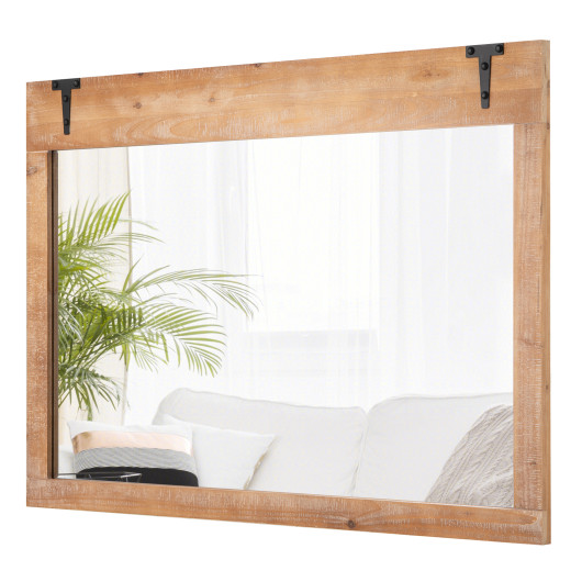 Farmhouse Barn Door Wall Mirror with Natural Wood Frame