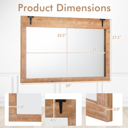 Farmhouse Barn Door Wall Mirror with Natural Wood Frame
