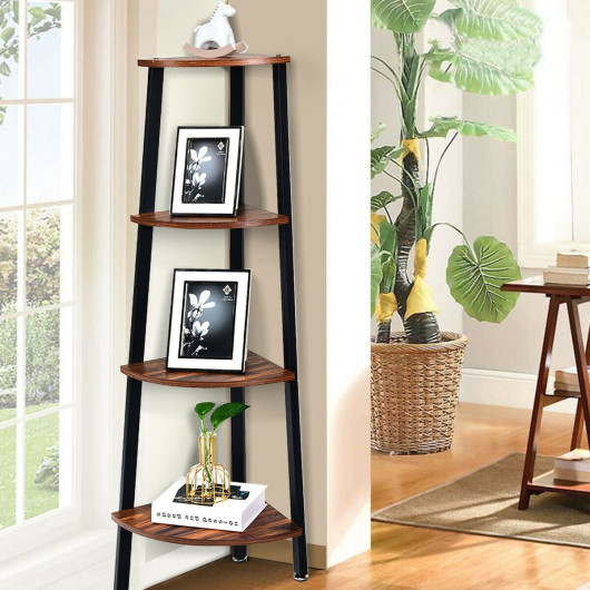 Industrial 4 Tier Corner Shelf Space-Saving Metal Storage Rack