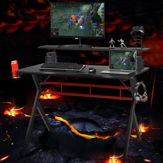 Multifunctional Gaming Desk with Monitor Shelf and Storage Accessories