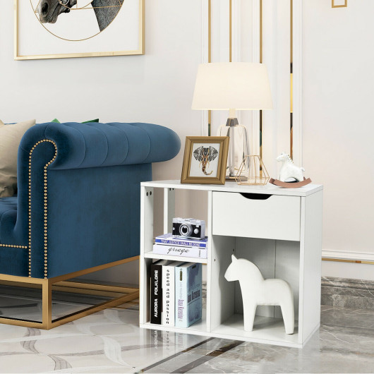 Modern 2-Tier Wooden Side Table with Drawer and Shelves - Image 6