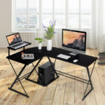 Space-Saving Reversible L-Shaped Desk with Shelf and CPU Stand