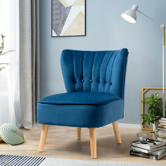 Velvet Armless Accent Chair with Tufted Cushion and Wood Legs