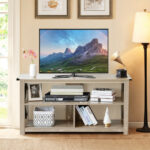 Rustic 3-Tier TV Stand with Open Shelves and Cable Management