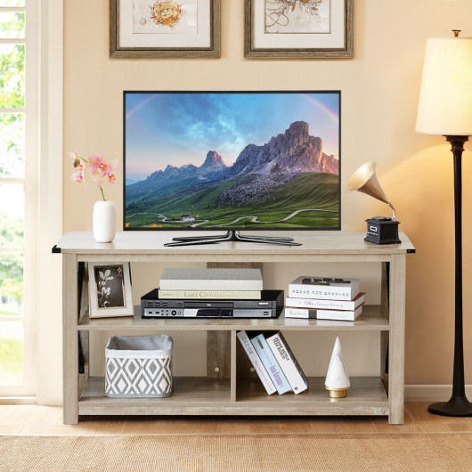 Rustic 3-Tier TV Stand with Open Shelves and Cable Management
