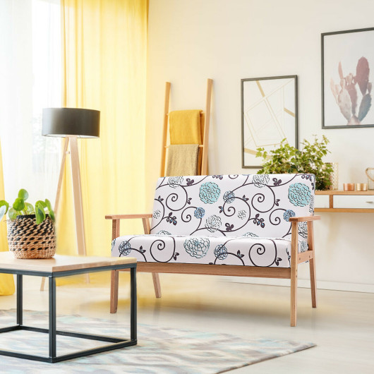 Compact Upholstered Loveseat with Floral Pattern and Wooden Frame
