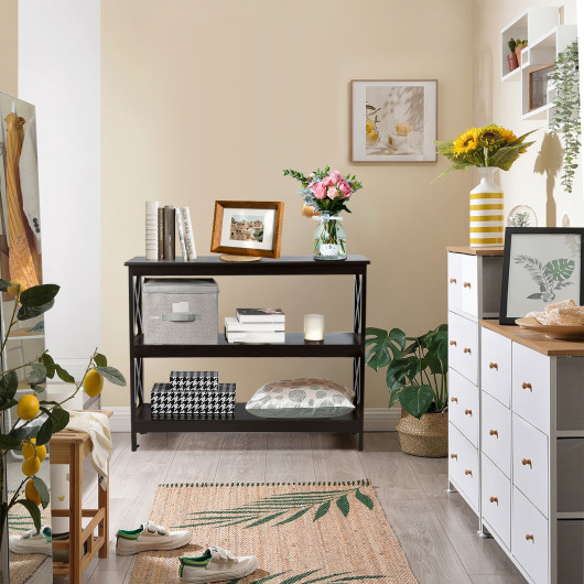 Rustic X-Design 3-Tier Console Table with Open Shelf
