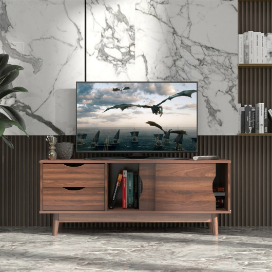 Walnut TV Stand with Storage for TVs up to 60 Inches