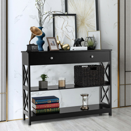 Modern Console Table with Drawer and Shelves for Entryway