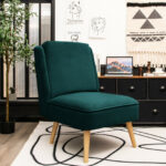 Velvet Armless Accent Chair with Rubber Wood Legs