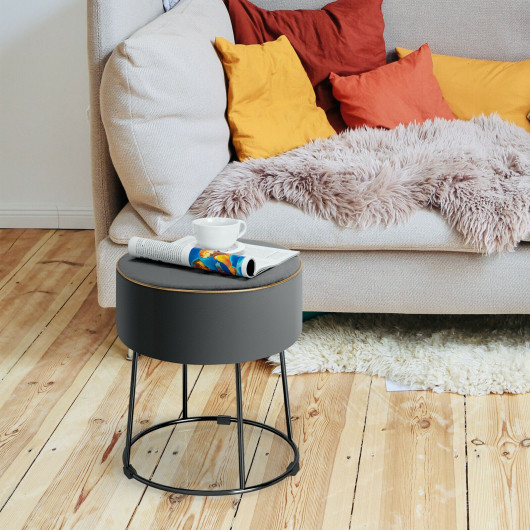 Velvet Round Ottoman Stool with Non-Slip Pads for Living Room